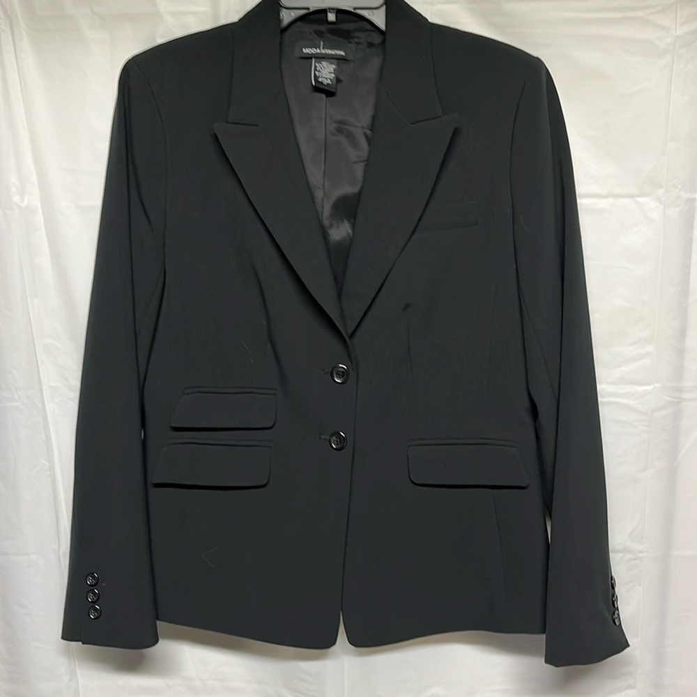 Moda International Black Blazer Tailored Career Jacket Work Office Classic